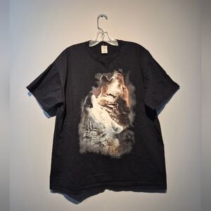 Vintage Two Howling Wolves Black Graphic T-Shirt | Size XL